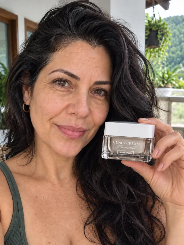 Cliente segurando a caixa do Hidra Cream
